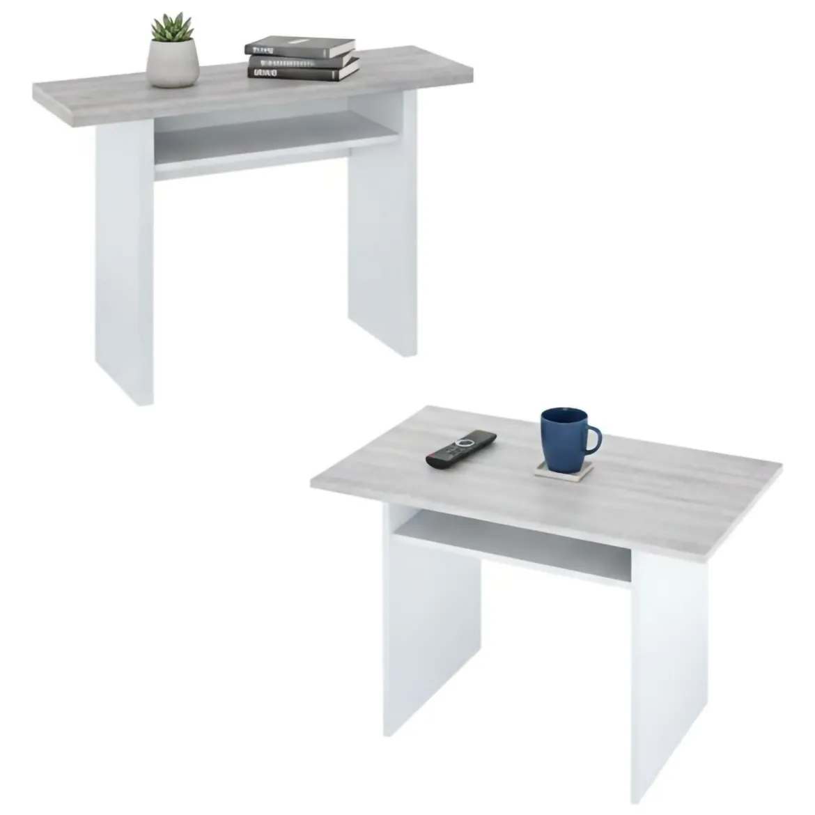 Tavolo allungabile 2-4 posti 120x35cm bianco e cemento - Arila