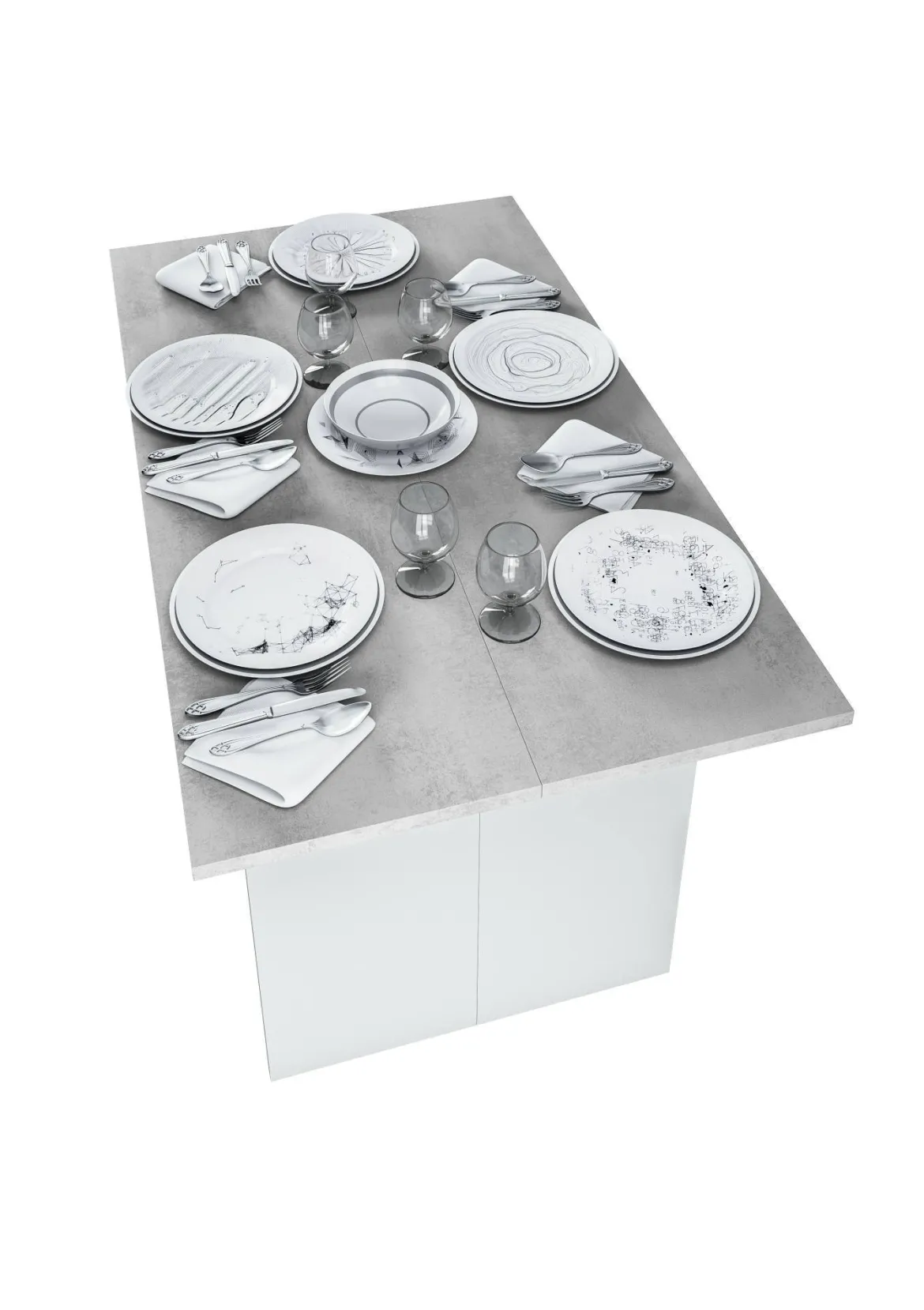 Tavolo allungabile 2-4 posti 120x35cm bianco e cemento - Arila