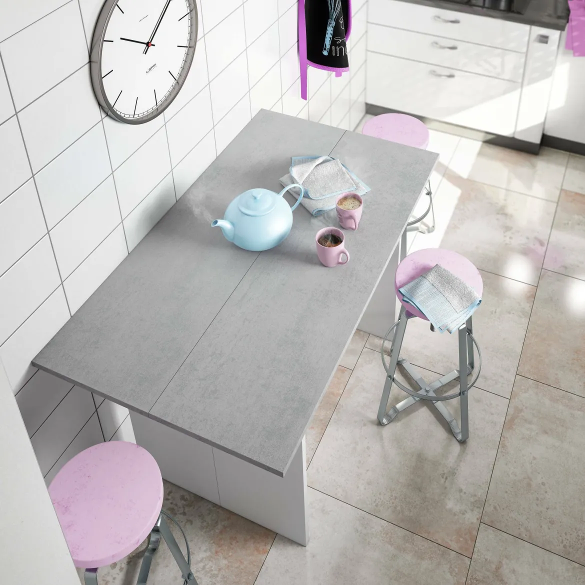 Tavolo allungabile 2-4 posti 120x35cm bianco e cemento - Arila