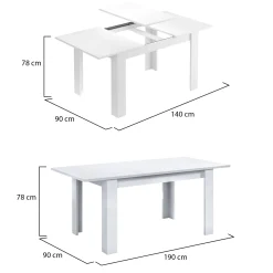 Tavolo allungabile 6-8 posti 140/190x90cm bianco - Abudula