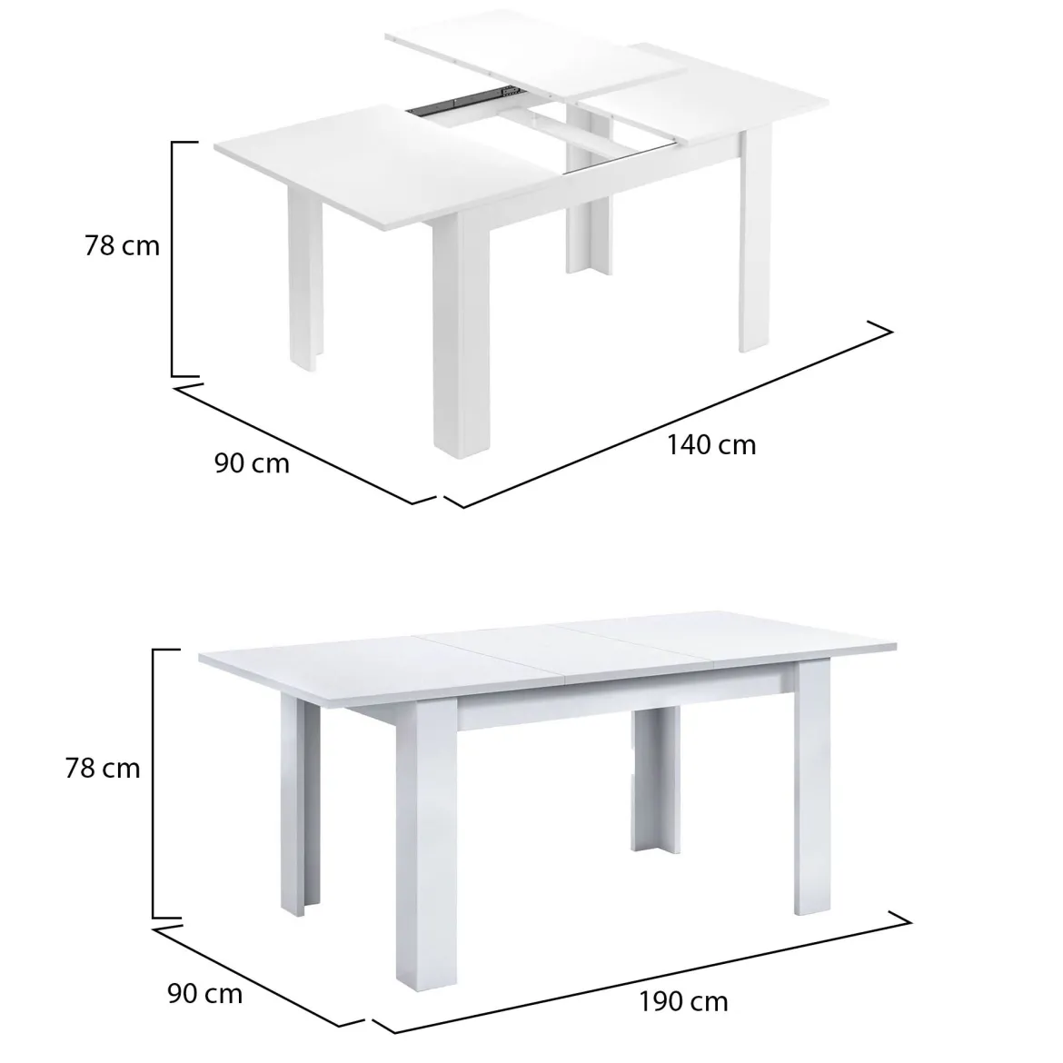 Tavolo allungabile 6-8 posti 140/190x90cm bianco - Abudula