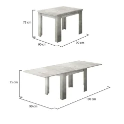 Tavolo allungabile 6-8 posti 90x90cm grigio - Airin