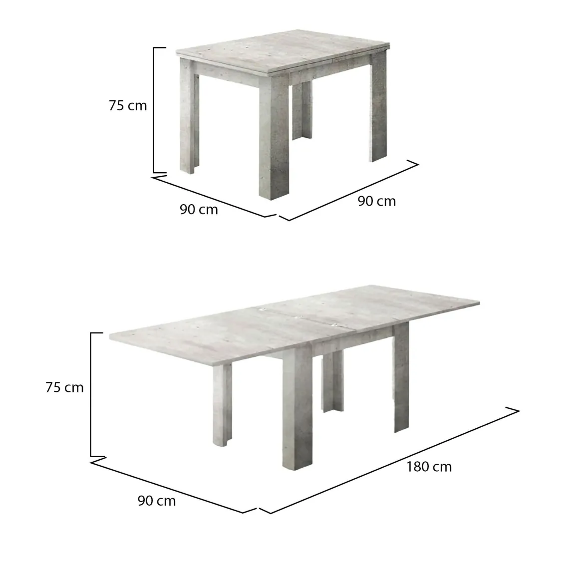 Tavolo allungabile 6-8 posti 90x90cm grigio - Airin