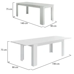 Tavolo allungabile 8-10 posti 140/190x90cm bianco lucido - Arizon