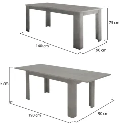 Tavolo allungabile 8-10 posti 140/190x90cm cemento - Arizon