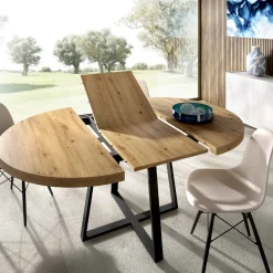 Tavolo allungabile rotondo salvaspazio 6-8 posti 110/158x110cm legno - Andia