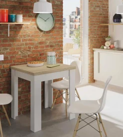Tavolo allungabile salvaspazio 4-6 posti 67x67/135cm bianco e rovere - Aratro