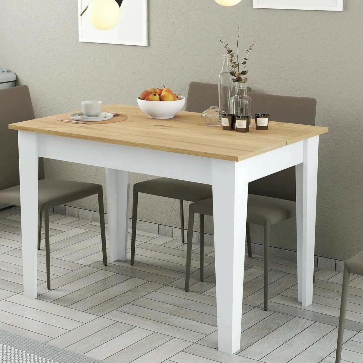 Tavolo classico rettangolare 6 posti bianco e quercia 110x72cm - Eupilio