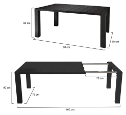 Tavolo da esterno allungabile 6-8 posti 90/160x98cm antracite - Langsa