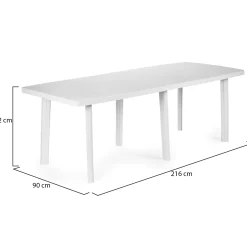 Tavolo da Esterno Bianco 10 Posti Meccanismo Estensione Allunga Centrale 216x90x72h cm, Allungabile Made in Italy - Crossley