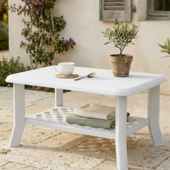 Tavolo da Esterno Bianco 4 Posti Tavolo Tavolino 90x60x46h cm, Forma Rettangolare