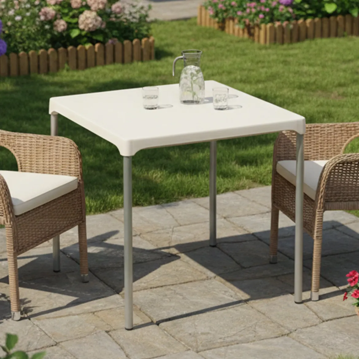 Tavolo da Esterno Bianco 4 Posti Tavolo Tavolo Fisso Quadrato 75x75x72h cm, Lunghezza Massima 75 cm Made in Italy - Brownstown