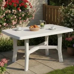 Tavolo da Esterno Bianco 6 Posti Tavolo Tavolo Fisso Rettangolare 138x88x72h cm, Lunghezza Massima 138 cm Made in Italy - Raspberry