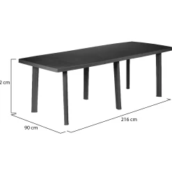 Tavolo da Esterno Nero Antracite 12 Posti Meccanismo Estensione Allunga Centrale 216x90x72h cm, Allungabile Made in Italy - Adonas