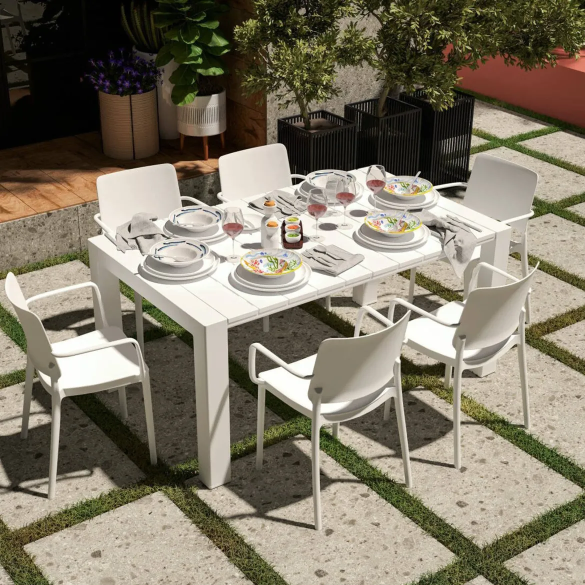 Tavolo da esterno 10 posti 160x98cm bianco - Magelang