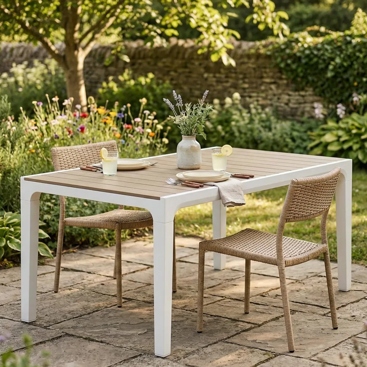 Tavolo da esterno 6 posti 160x90cm bianco e tortora - Innisfail