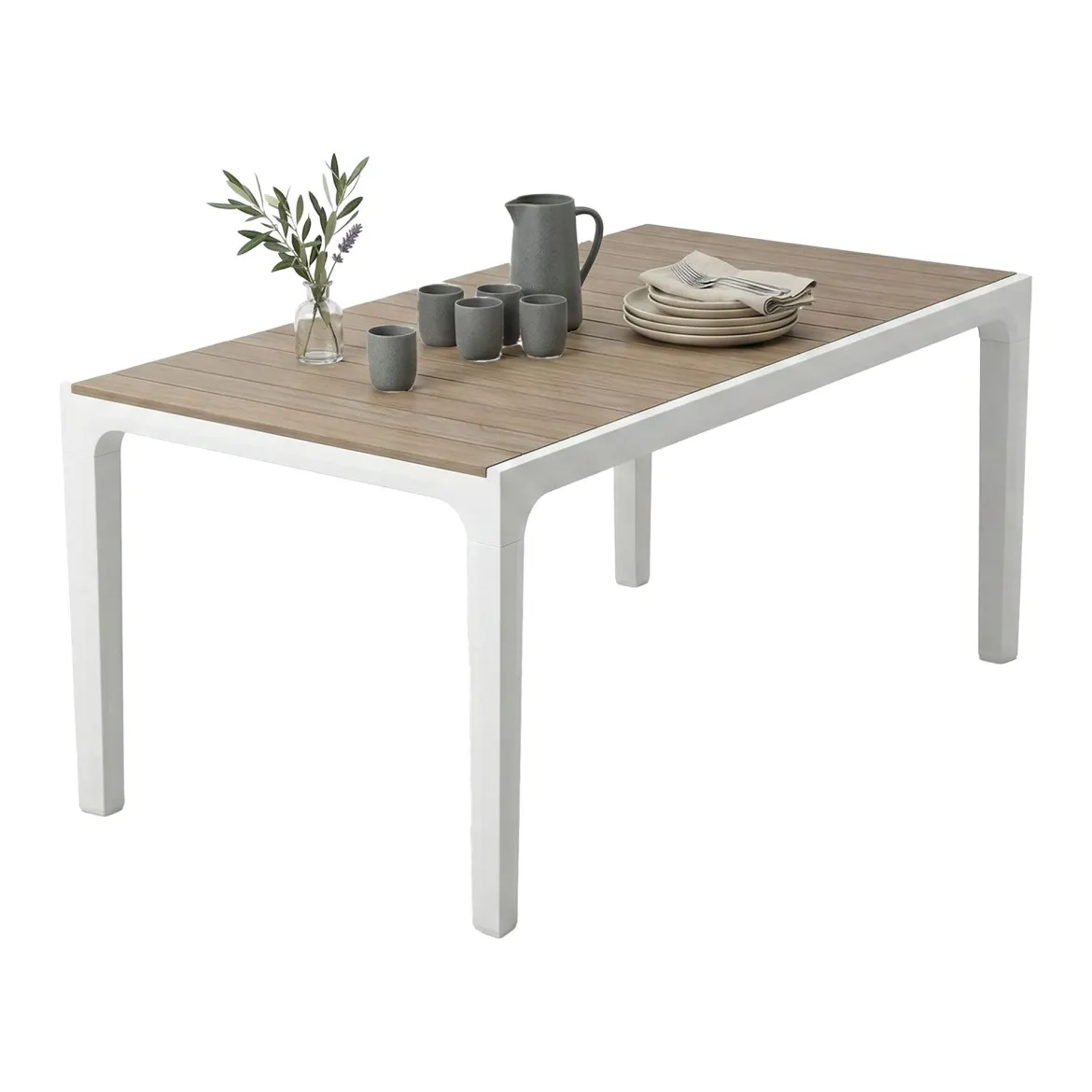 Tavolo da esterno 6 posti 160x90cm bianco e tortora - Innisfail