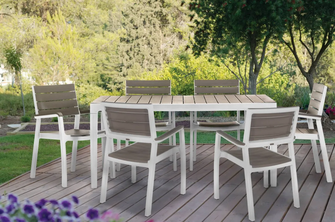 Tavolo da esterno 6 posti 160x90cm bianco e tortora - Innisfail