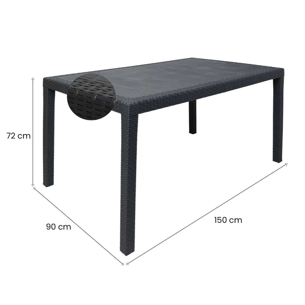 Tavolo da esterno resistente 10 posti 150x90cm antracite - Ariana