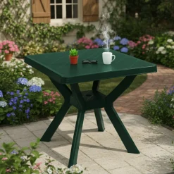 Tavolo da Esterno Verde 4 Posti Tavolo Tavolo Fisso Quadrato 79x79x72h cm, Lunghezza Massima 79 cm Made in Italy - Normandy
