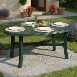 Tavolo da Esterno Verde 6 Posti Tavolo Tavolo da Esterno Rettangolare 101x68x72h cm, Lunghezza Massima 101 cm Made in Italy - Pinedale