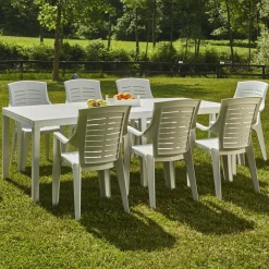 Tavolo da giardino allungabile 8-10 posti 150/220x90cm bianco - Arabesch