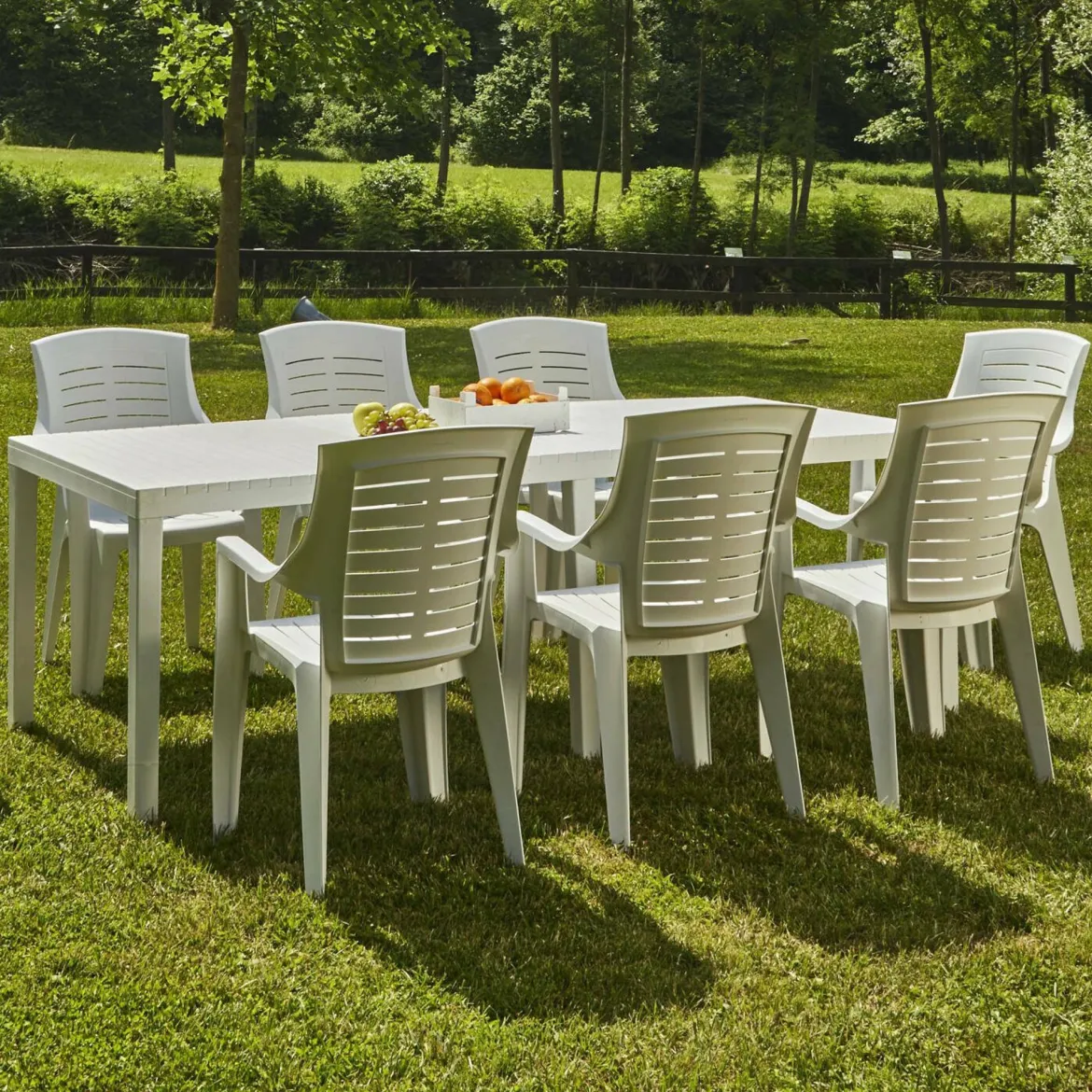Tavolo da giardino allungabile 8-10 posti 150/220x90cm bianco - Arabesch
