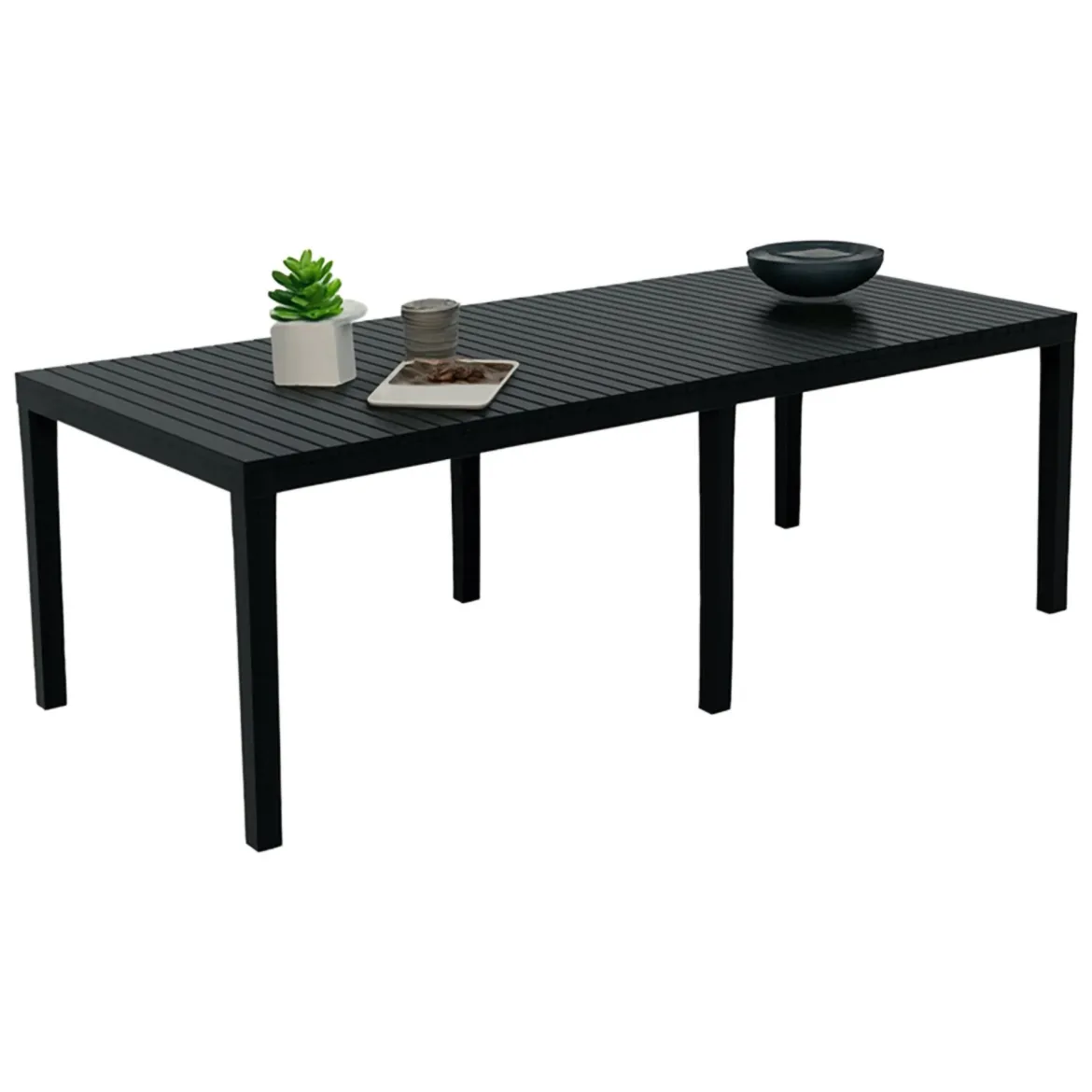 Tavolo da giardino allungabile 8-10 posti 150/220x90cm effetto rattan antracite - Abbaviva