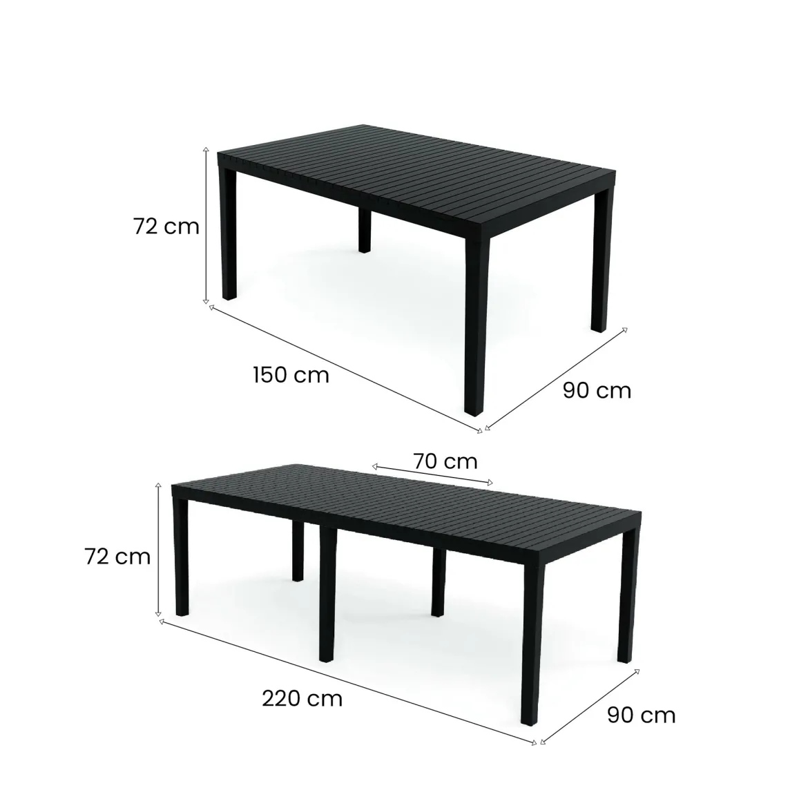 Tavolo da giardino allungabile 8-10 posti 150/220x90cm effetto rattan antracite - Abbaviva