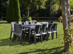 Tavolo da giardino allungabile 8-10 posti 150/220x90cm effetto rattan antracite - Abbaviva