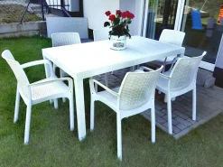 Tavolo da giardino effetto rattan 10 posti 150x90cm bianco - Adila
