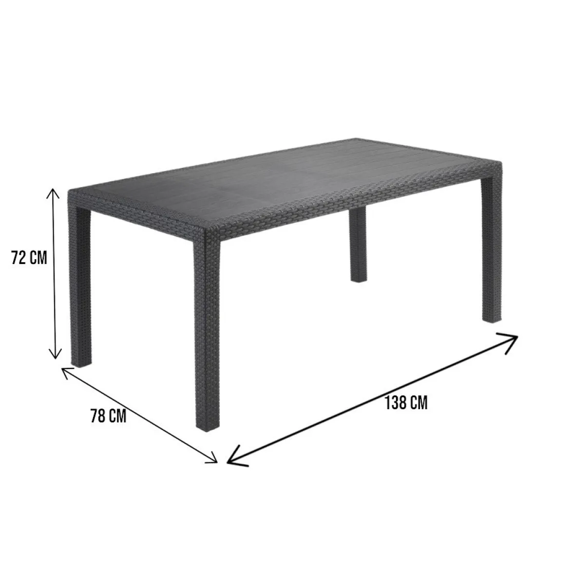 Tavolo da giardino 8 posti 138x78cm antracite - Arca
