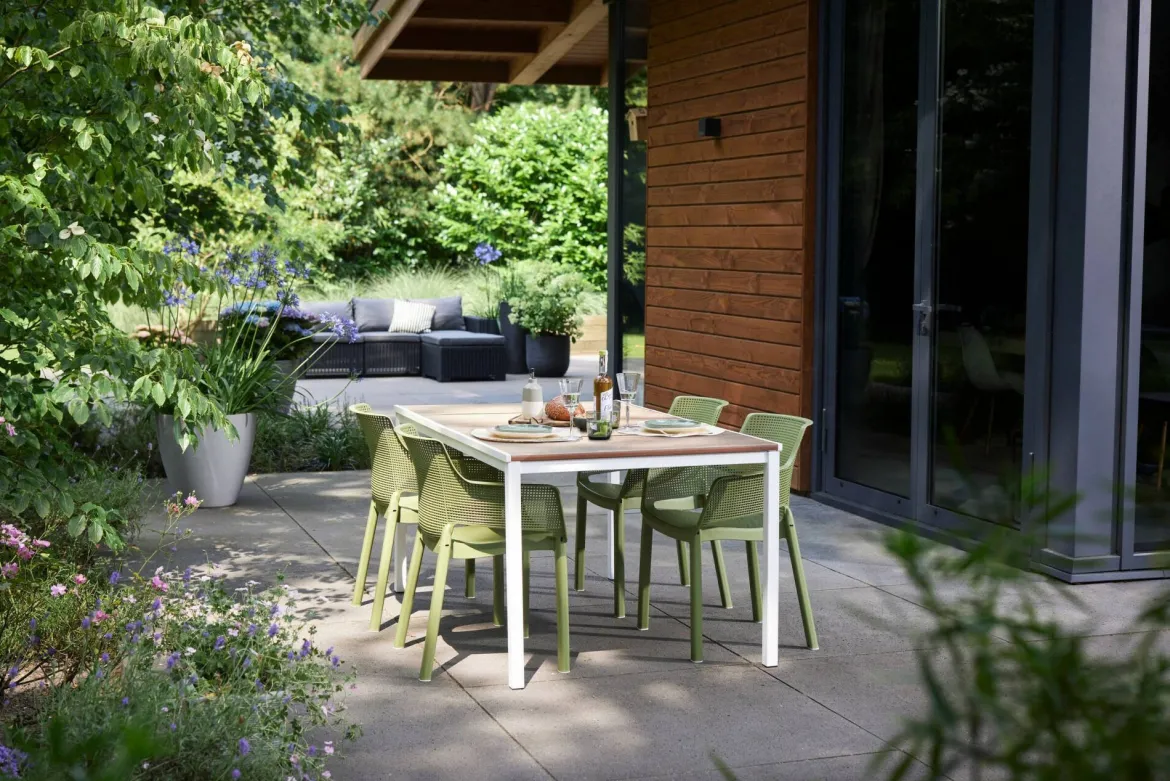 Tavolo da giardino 6 posti 159x95cm rovere e bianco - Sarnia