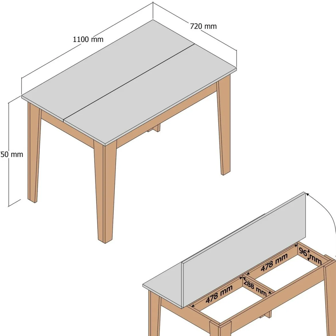 Tavolo da pranzo rettangolare 4 posti bianco 110x72cm - Eupilio