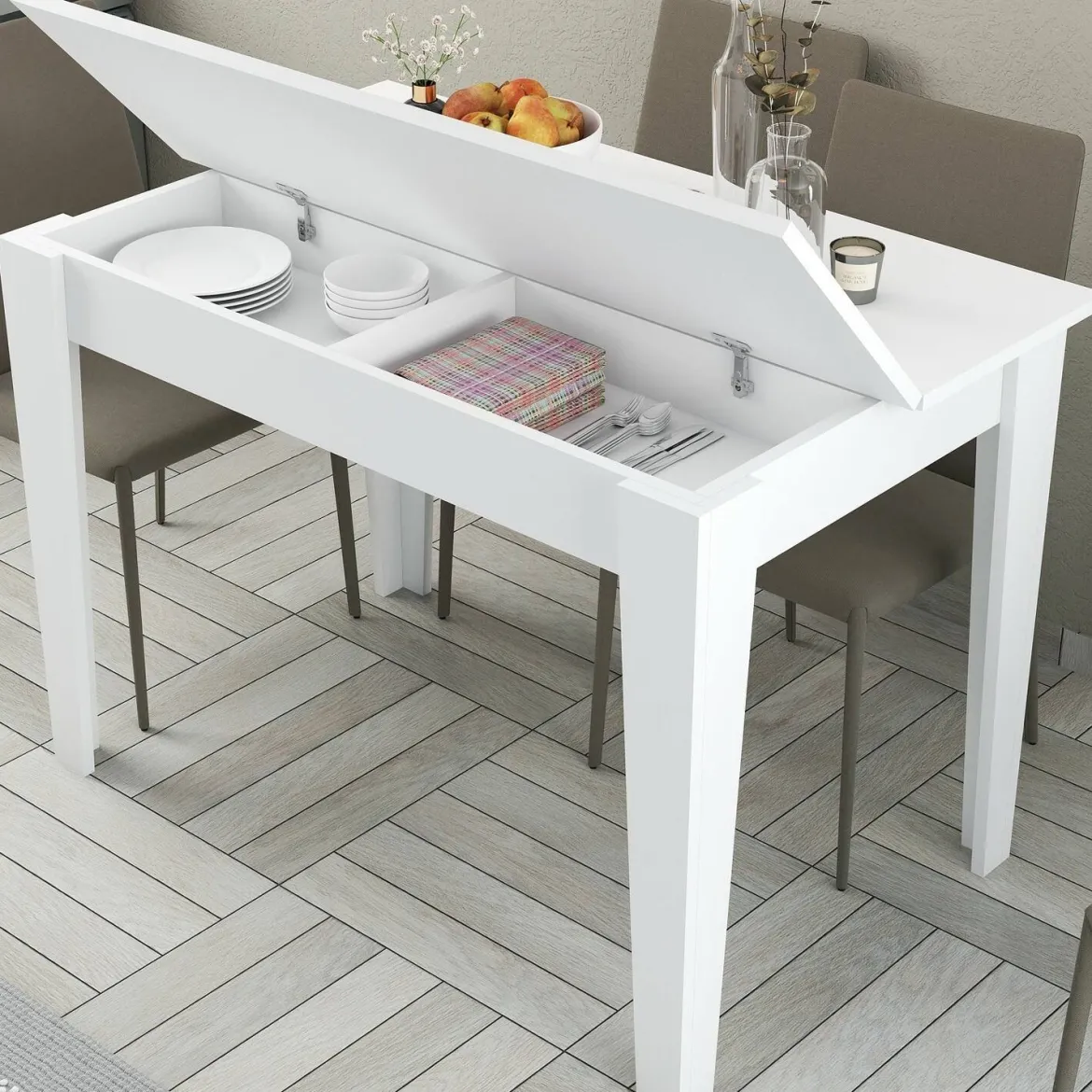 Tavolo da pranzo rettangolare 4 posti bianco 110x72cm - Eupilio