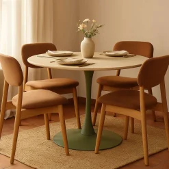 Tavolo Fisso Bianco Crema Verde 4 Posti Forma Rotondo 120x120x76h cm, Sfumatura Colore Struttura Crema - Coober