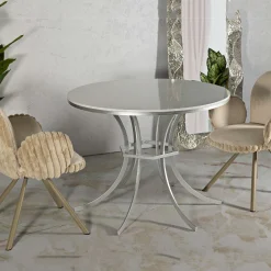 Tavolo Fisso Bianco Marmo Argento 2 Posti Piano Effetto Marmo 100x100x77h cm, Forma Rotondo - Otmar