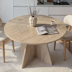 Tavolo Fisso Bianco Marmo 4 Posti Forma Rotondo 120x120x75h cm, Peso Supportato 60 kg - Racale