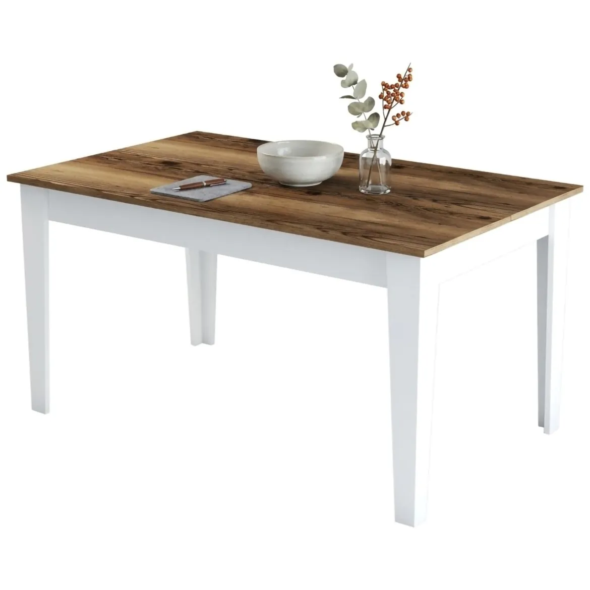Tavolo Fisso Bianco Marrone Noce 6 Posti Forma Rettangolare 145x88x75h cm, Peso Supportato 120 kg - Sicura
