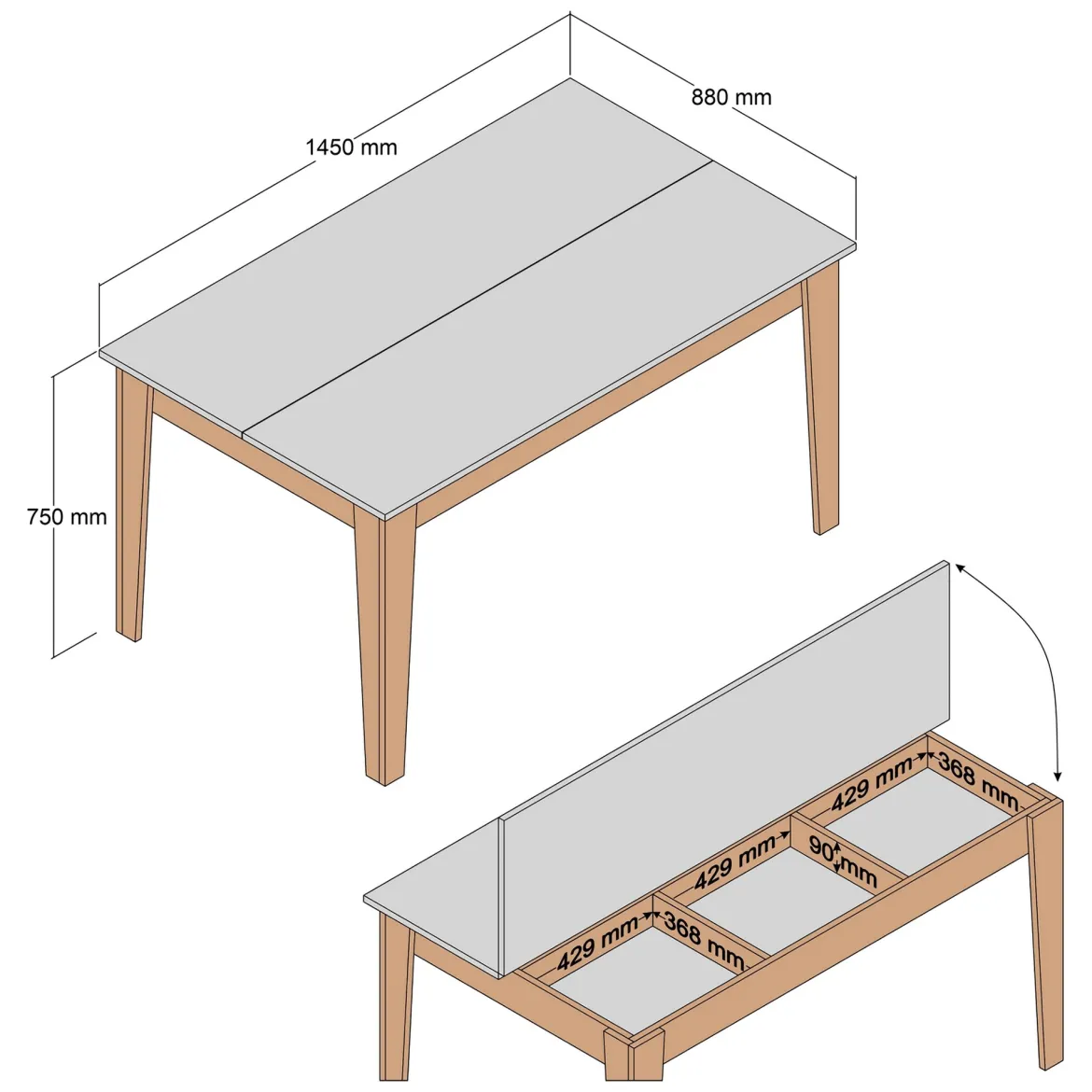 Tavolo Fisso Bianco Marrone Noce 6 Posti Forma Rettangolare 145x88x75h cm, Peso Supportato 120 kg - Sicura