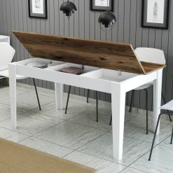 Tavolo Fisso Bianco Marrone Noce 6 Posti Forma Rettangolare 145x88x75h cm, Peso Supportato 120 kg - Sicura