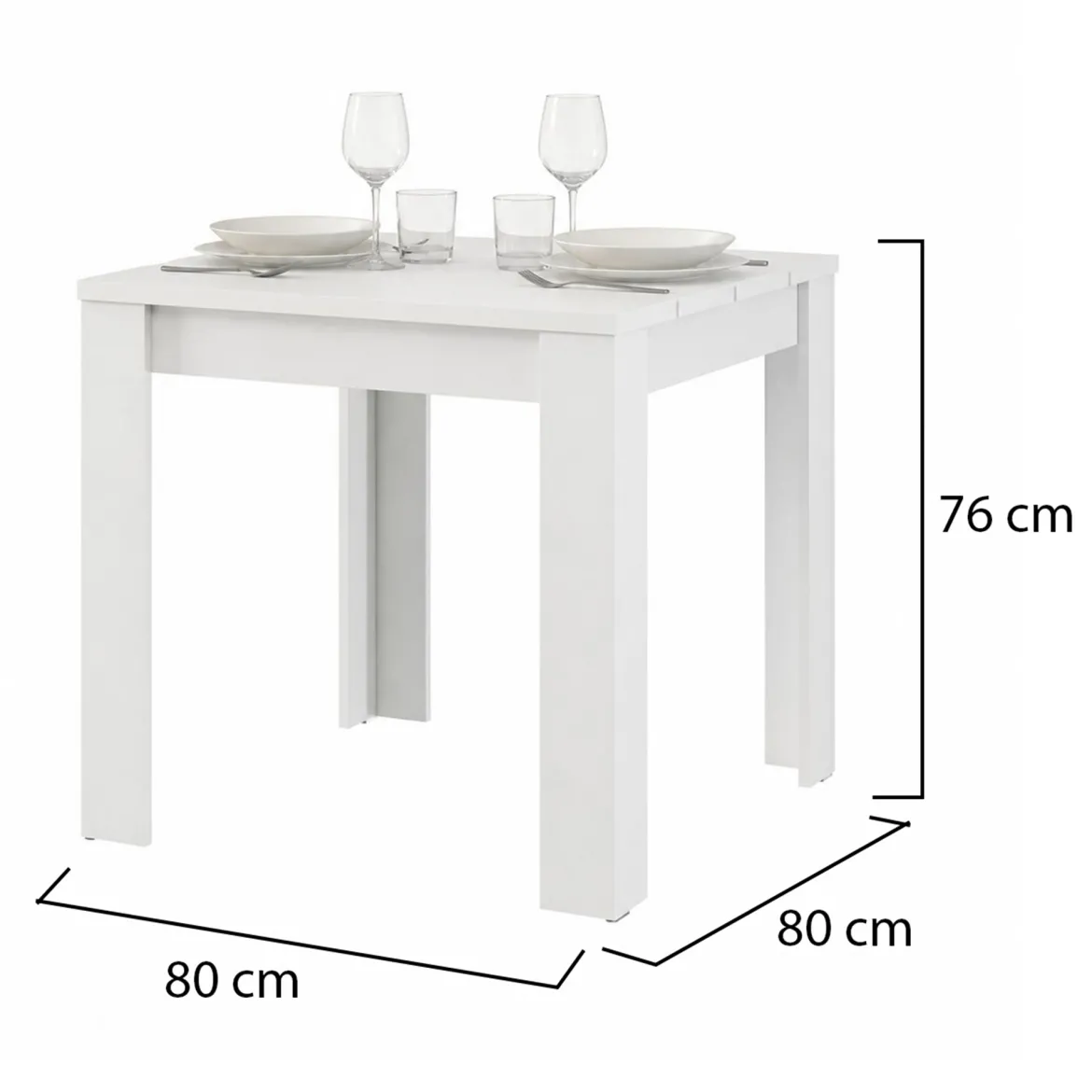 Tavolo Fisso Bianco Opaco 4 Posti Ripiano Effetto Dogato 80x80x76h cm, Forma Quadrato - Trosa