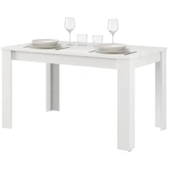 Tavolo Fisso Bianco Opaco 6 Posti Ripiano Effetto Dogato 135x80x76h cm, Forma Rettangolare - Sort