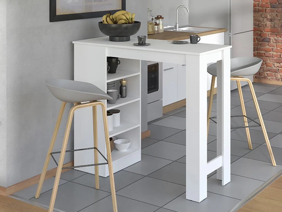 Tavolo Fisso Bianco 2 Posti Forma Rettangolare 120x50x105h cm, Materiale Piano in Legno Nobilitato - Sedriano