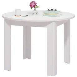 Tavolo Fisso Bianco 4 Posti Forma Rotondo 106.5x106.5x76.5h cm, Materiale Piano in Legno Nobilitato - Gorlago