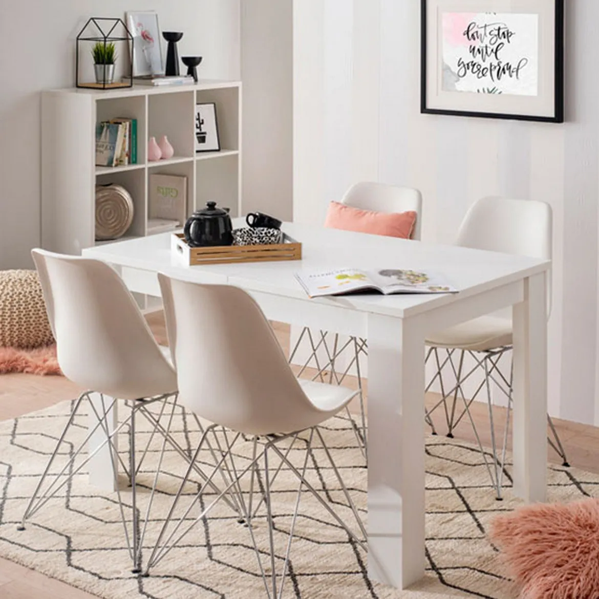 Tavolo Fisso Bianco 6 Posti Forma Rettangolare 145x88x75h cm, Peso Supportato 120 kg - Viverone