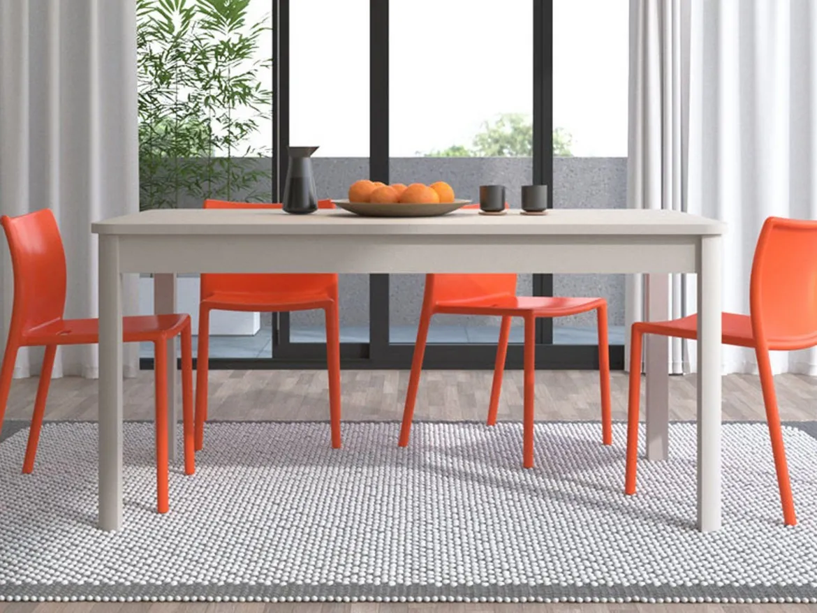 Tavolo Fisso Bianco 6 Posti Forma Rettangolare 160x90.5x76.5h cm, Materiale Piano in Legno Nobilitato - Tonara