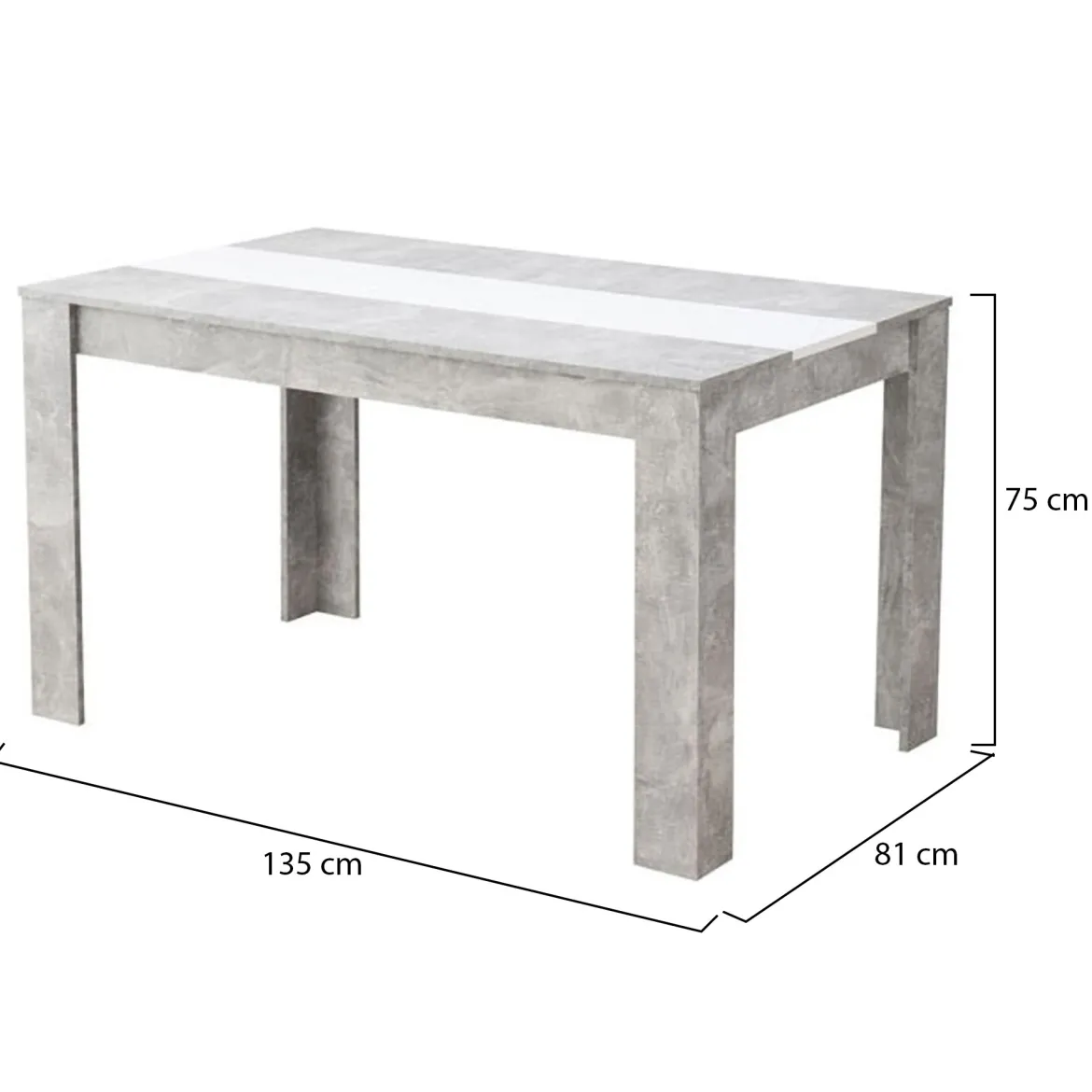 Tavolo Fisso Grigio Cemento Bianco 6 Posti Forma Rettangolare 135x80.5x74.5h cm, Colore Struttura Bianco - Simala
