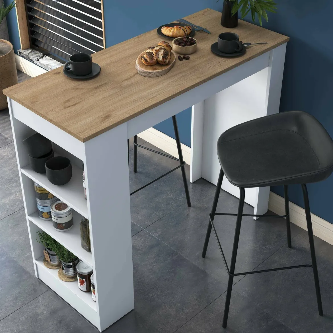 Tavolo Fisso Marrone Noce Bianco 2 Posti 120x50x100h cm, Forma Rettangolare - Assan