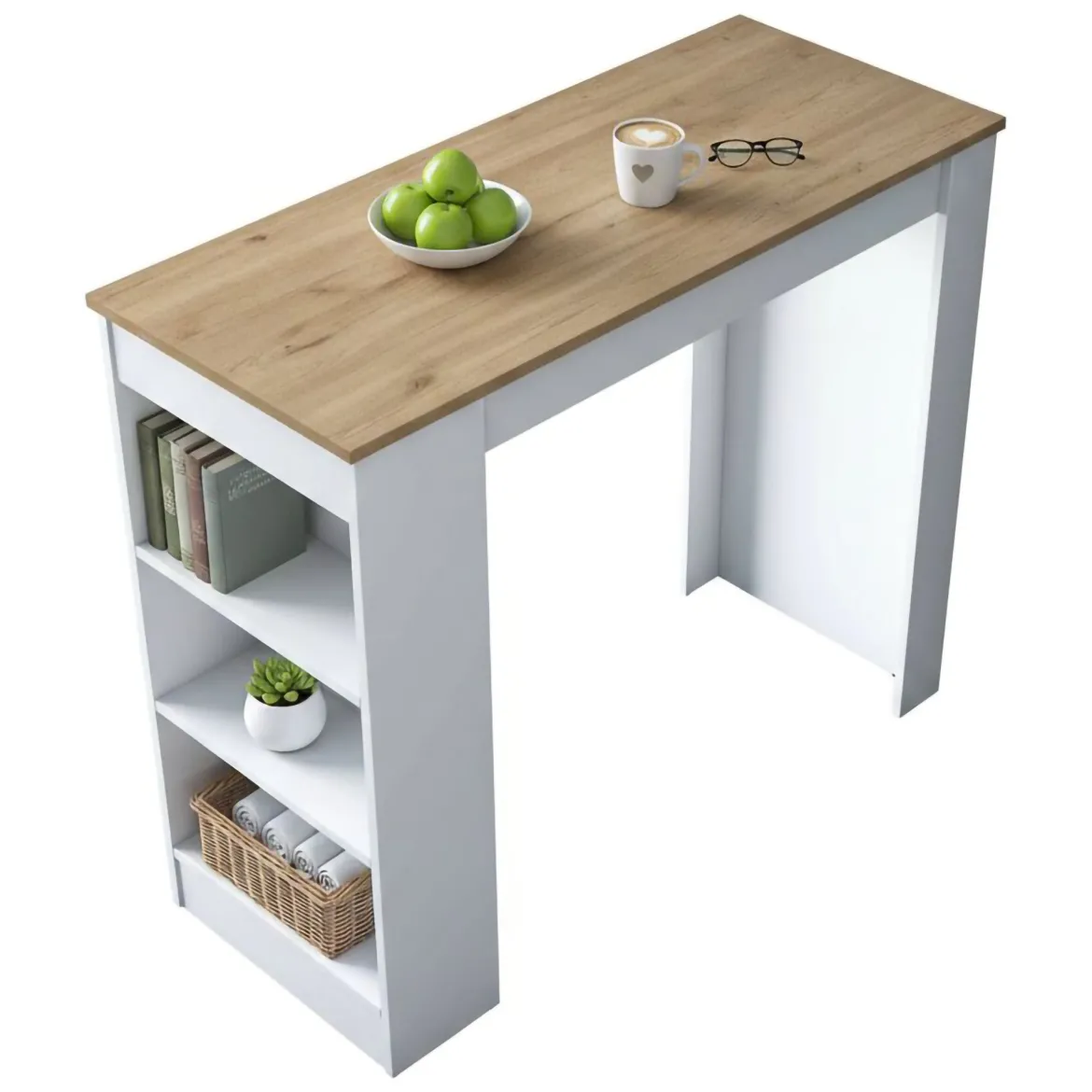 Tavolo Fisso Marrone Noce Bianco 2 Posti 120x50x100h cm, Forma Rettangolare - Assan